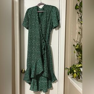 Elegant Green Polka Dot High Low Dress